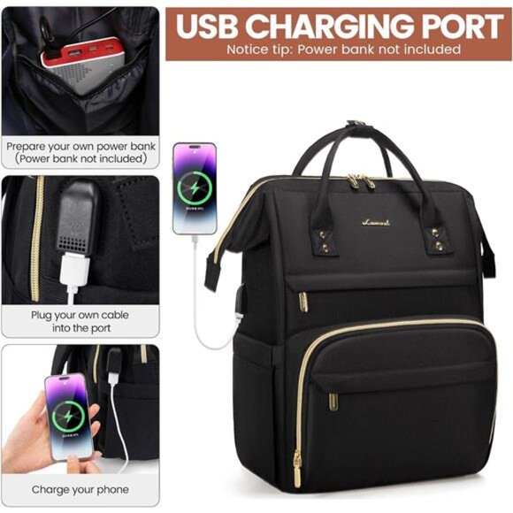 Laptop Backpack,15.6 Inch Professional Womens Purse Computer Bag Nurse - Picture 3 of 7